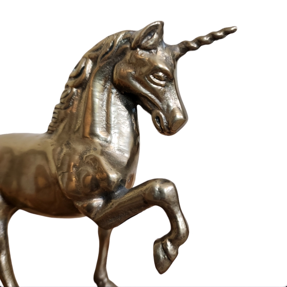 Vintage Solid Brass Unicorn Figurine 5" Mythical Horse Cottagecore Fantasy Decor - Picture 2 of 10